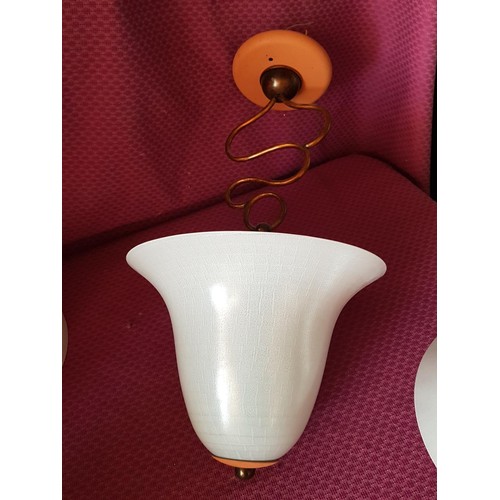 777 - Mid-Century Copper and Milk Glass Hanging Lights (2-Light and 1 - Light) with Extra Lamp Shade (Un-T... 