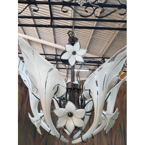 744 - 1 x Large Murano Ceiling Light with Murano Glass Trumpets / Flower Design (Six Bog Trumpets)