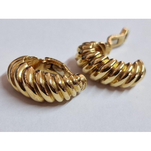 130 - Pair of 18ct Gold Cartier Clip-on Earrings, Ribbed Shrimp Half Hoop Style, (Approx. 10g)