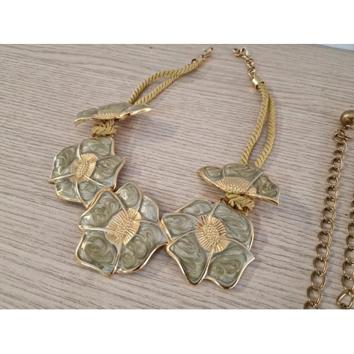 284 - Collection of 4 x Necklaces; 2 x Gold Tone with Clear Stones, and 2 x Floral Design, (4)