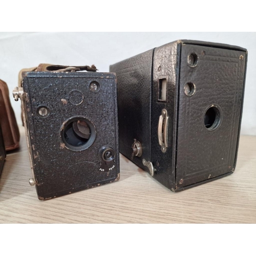 3 - 3 x Vintage Box Cameras, Incl. Kodak Brownie Six-20 Model D with Manual and Case, (3)