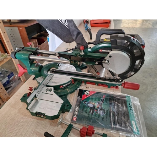 332 - Parkside Sliding Compound Mitre Saw, (Model: PZKS 2000 A1), with Box, Manual and Saw Blade Set