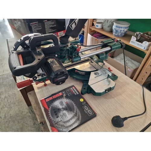 332 - Parkside Sliding Compound Mitre Saw, (Model: PZKS 2000 A1), with Box, Manual and Saw Blade Set