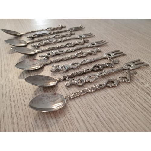 337 - Set of White Metal Desert Forks & Spoons with Decorative Handles Rearing Horses, (11)