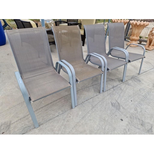 60A - 4 x Grey Aluminium & Mesh Stacking Garden Chairs, (4)