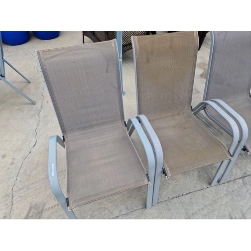 60A - 4 x Grey Aluminium & Mesh Stacking Garden Chairs, (4)