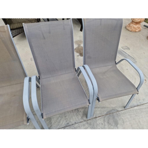 60A - 4 x Grey Aluminium & Mesh Stacking Garden Chairs, (4)