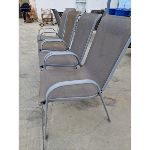 60A - 4 x Grey Aluminium & Mesh Stacking Garden Chairs, (4)