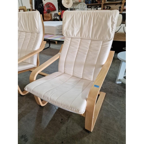 91 - Ikea 'Poang' Chair with Cream Colour Fabric Seat Cushion