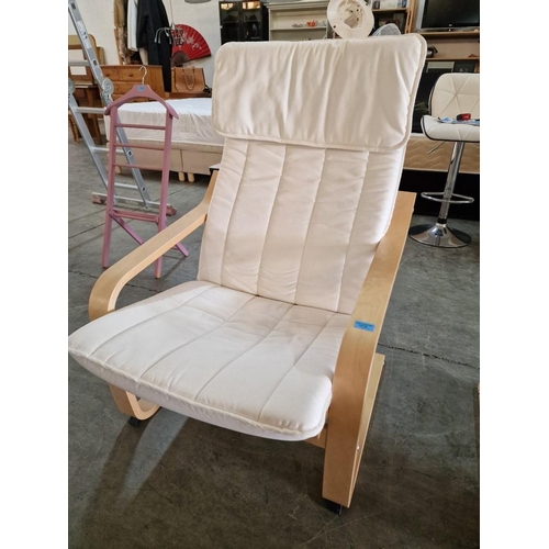 92 - Ikea 'Poang' Chair with Cream Colour Fabric Seat Cushion