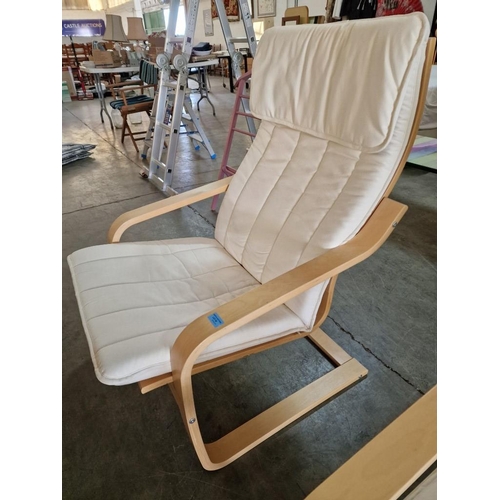 92 - Ikea 'Poang' Chair with Cream Colour Fabric Seat Cushion