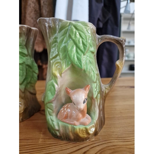 97 - 2 x Vintage 'Withernsea Pottery' (Eastgate, England) Porcelain Jugs; Squirrel and Fawn, Together wit... 