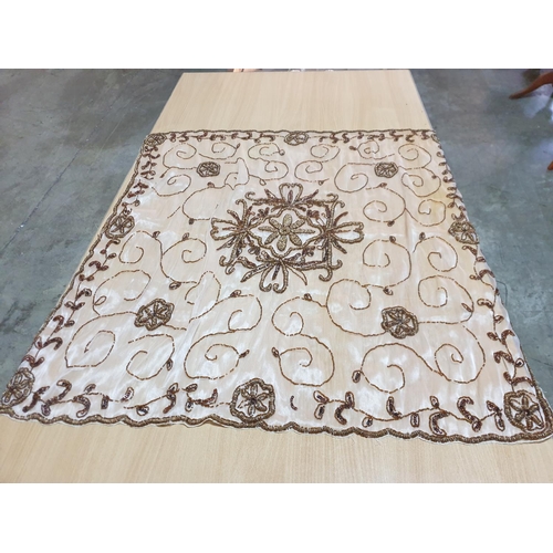 558 - Crafted Table Cover - Decorated with Brown and Gold Small Beads (98 x 98cm)