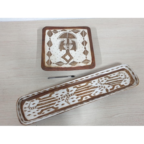 554 - Ceramic African Ethnic Decor / Souvenirs Hand Made Square Tray on Legs (Approx. 27 x 27cm) and Recta... 