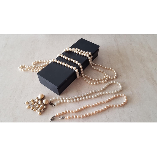 546 - Long Pearl Style Necklace (Approx. L:150cm) 2 x Pearl Style Necklaces (L:42cm / L:45cm) Together wit... 