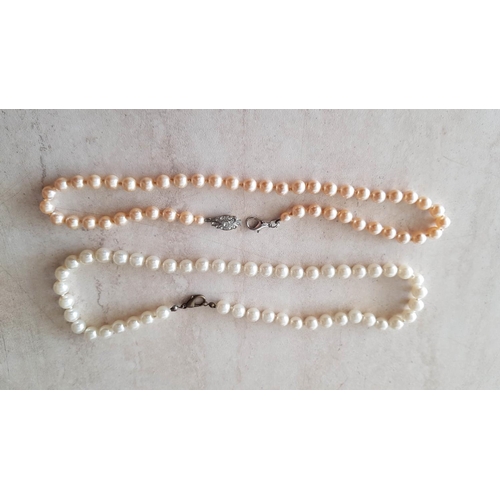 546 - Long Pearl Style Necklace (Approx. L:150cm) 2 x Pearl Style Necklaces (L:42cm / L:45cm) Together wit... 