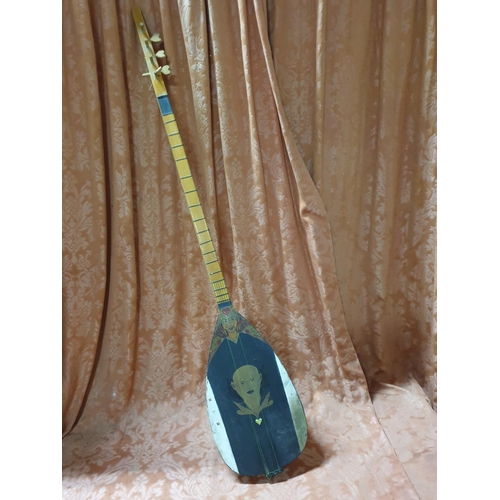 794 - Turkish Long Neck Baglama Gaz String Musical Instrument (A/F, Needs Service) Hand Made / Hand Painte... 