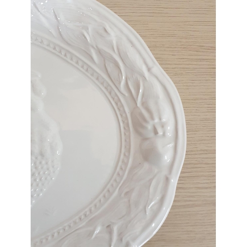 753 - Large White Embossed Ceramic Turkey Platter (50 x 35cm) Made in Portugal