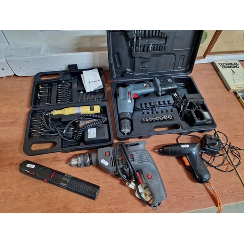 515 - Collection of Tools; 12v Cordless Drill in Case, Multi Tool Set with Various Attachments in Case, Ha... 