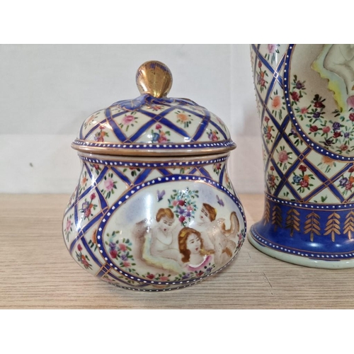 518 - Decorative Vase and Lidded Pot by 'Golden Porcelain' Hand Painted in China, Blue Colour with Flowers... 