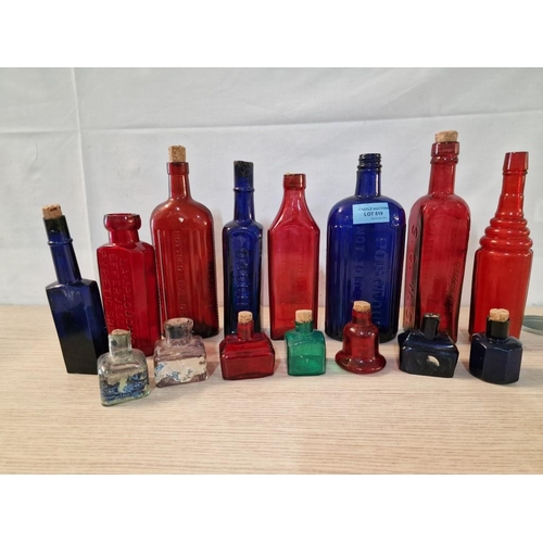 519 - Collection of Assorted Vintage Blue, Red, Green & Clear Glass Bottles, Incl. Early Medicine Bottles ... 