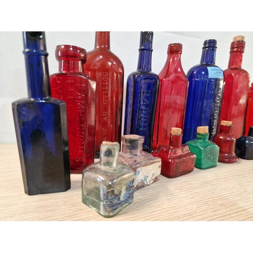 519 - Collection of Assorted Vintage Blue, Red, Green & Clear Glass Bottles, Incl. Early Medicine Bottles ... 