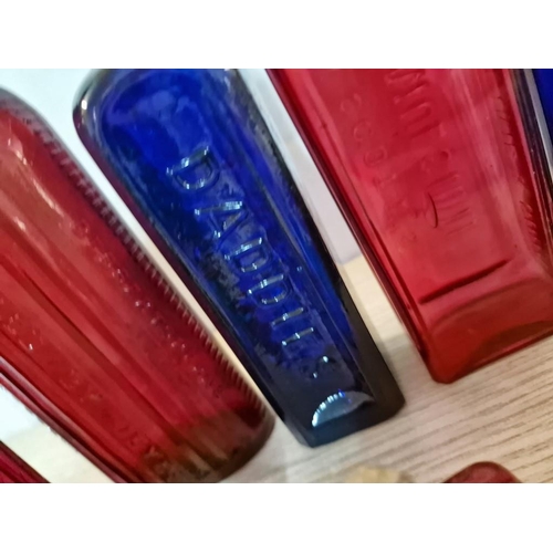 519 - Collection of Assorted Vintage Blue, Red, Green & Clear Glass Bottles, Incl. Early Medicine Bottles ... 