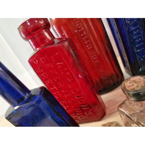 519 - Collection of Assorted Vintage Blue, Red, Green & Clear Glass Bottles, Incl. Early Medicine Bottles ... 