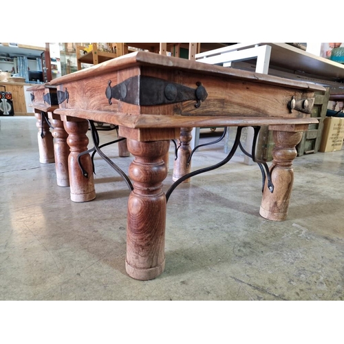 14 - Pair of Solid Wood Square Coffee / Side Tables with Turned Legs and Metal Decoration, (Approx. 60 x ... 