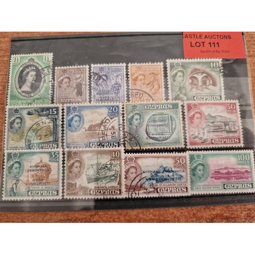 111 - Collection of Early Cyprus Postage Stamps; Queen Elizabeth II, Circa 1955, Consecutive Run of 13 Sta... 