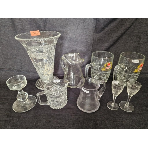 200 - Collection of Glassware; Decorative Vase, Pair of 'Bass' Tankards, Jugs, Candle Holder and Pair of C... 