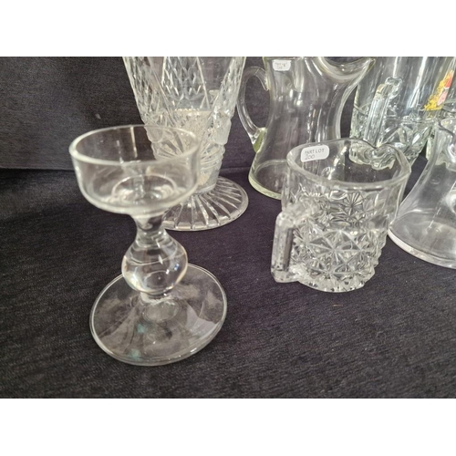 200 - Collection of Glassware; Decorative Vase, Pair of 'Bass' Tankards, Jugs, Candle Holder and Pair of C... 