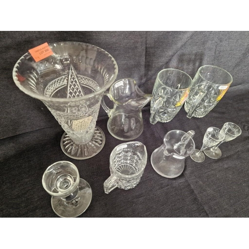 200 - Collection of Glassware; Decorative Vase, Pair of 'Bass' Tankards, Jugs, Candle Holder and Pair of C... 