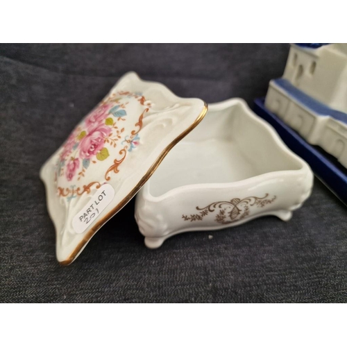 201 - Blue & White Porcelain Church Ornament / Night Light Cover, Together with Decorative Lidded Limoges ... 