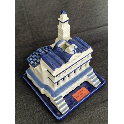 201 - Blue & White Porcelain Church Ornament / Night Light Cover, Together with Decorative Lidded Limoges ... 