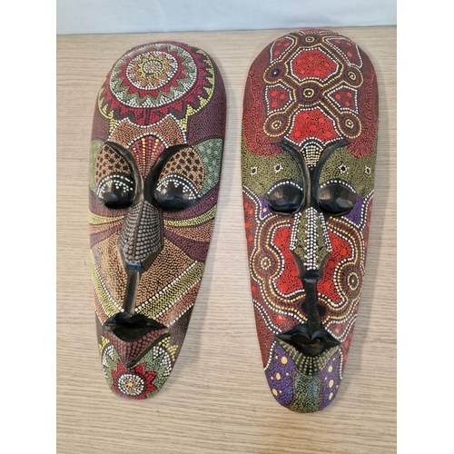 118 - 2 x Hand Dot Painted African / Tribal Masks, (Approx. H: 49cm), (2)