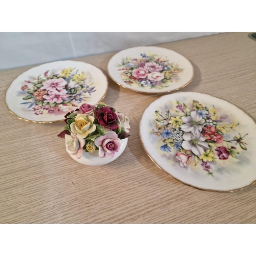 119 - 3 x Vintage Royal Kent Bone China Plates with 'Flowers of the Season' Decoration, Together with Roya... 