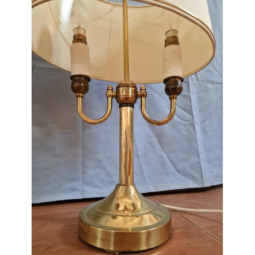 125 - Pair of Bouillotte Style Brass Effect 2-Arm Table / Side Lamps with Cream Shades, (2)