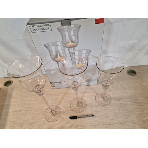 126 - 'Home & Styling Collection' Set of 3 x Glass Candle Holders in Original Box, (Largest Approx. H: 40c... 