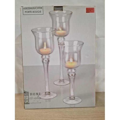 126 - 'Home & Styling Collection' Set of 3 x Glass Candle Holders in Original Box, (Largest Approx. H: 40c... 