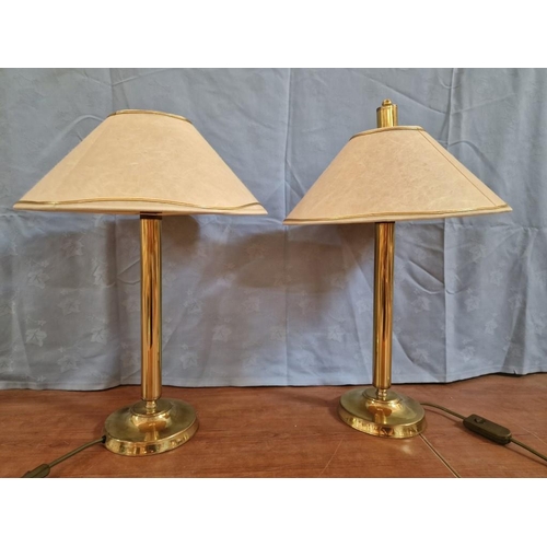 127 - Pair of Brass Colour Table / Side Lamps with Shades, (a/f), (2)