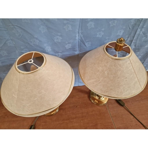 127 - Pair of Brass Colour Table / Side Lamps with Shades, (a/f), (2)