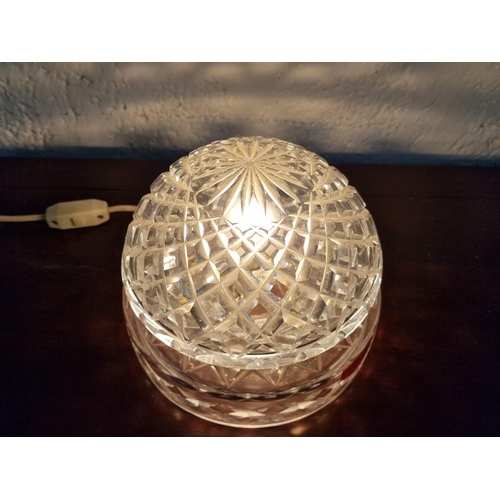 130 - Vintage Cut Glass Heavy 'Mushroom' Lamp, * Tested & Working *