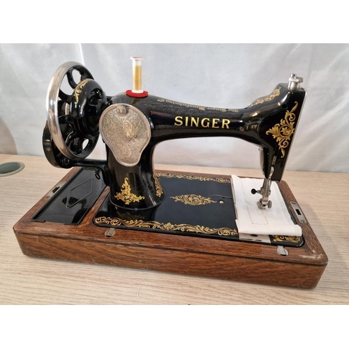 1 - Antique Singer Sewing Machine; Vibrating Shuttle Hand Cranked Sewing Machine, Serial Number Y8394559... 