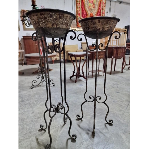 178 - Pair of Vintage Decorative Metal Planters / Bowls on Shaped Metal Stands, (Approx. Ø: 36cm, H: 109cm... 