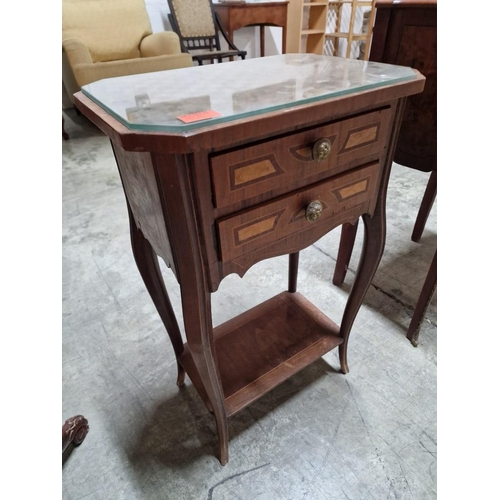 181 - Classical Style 2-Drawer Unit with Inlaid Chequered Top, and Lower Shelf, (Approx. 44 x 28 x 71cm)