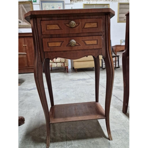 181 - Classical Style 2-Drawer Unit with Inlaid Chequered Top, and Lower Shelf, (Approx. 44 x 28 x 71cm)