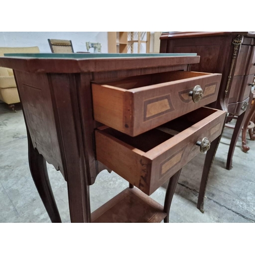 181 - Classical Style 2-Drawer Unit with Inlaid Chequered Top, and Lower Shelf, (Approx. 44 x 28 x 71cm)