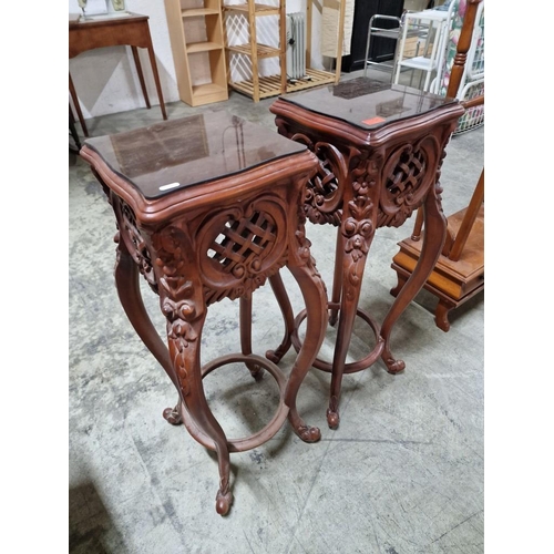 183 - Pair of Decorative Classical Style Side Tables / Plant Stands with Carved Side & Legs and Glass Cove... 