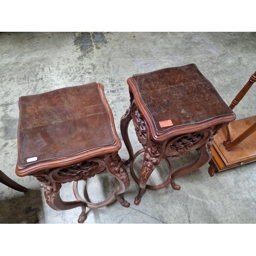 183 - Pair of Decorative Classical Style Side Tables / Plant Stands with Carved Side & Legs and Glass Cove... 